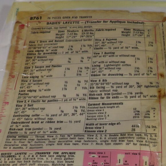 Simplicity Clothing Pattern 8761 (complete) Baby Clothes Newborn Vintage - Picture 4 of 5